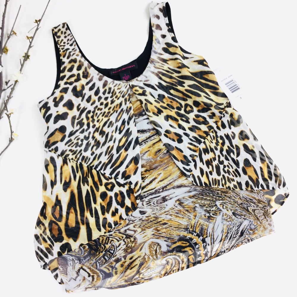 Hayley Matthews Beige Black Brown Leopard Top